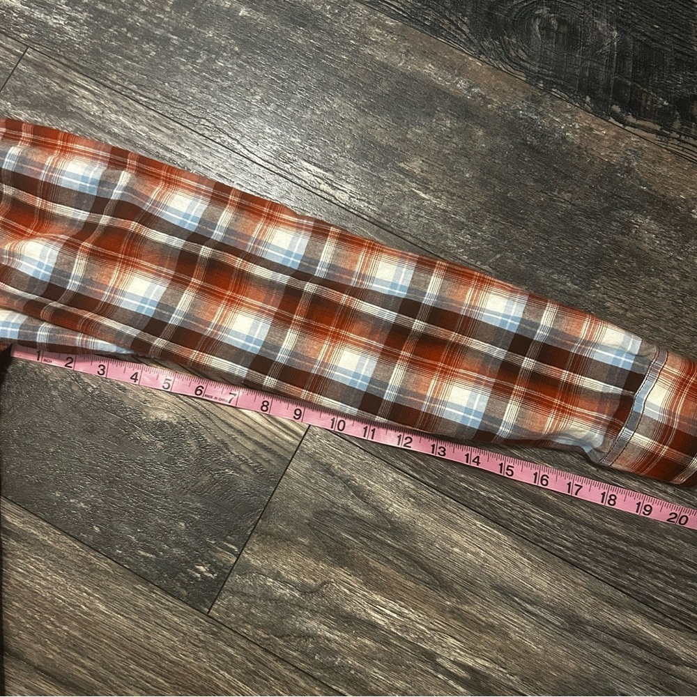 Ariat Men's Medium Pearl Snap Brown Rust Plaid Shirt Long Sleeve - Picture 5 of 6
